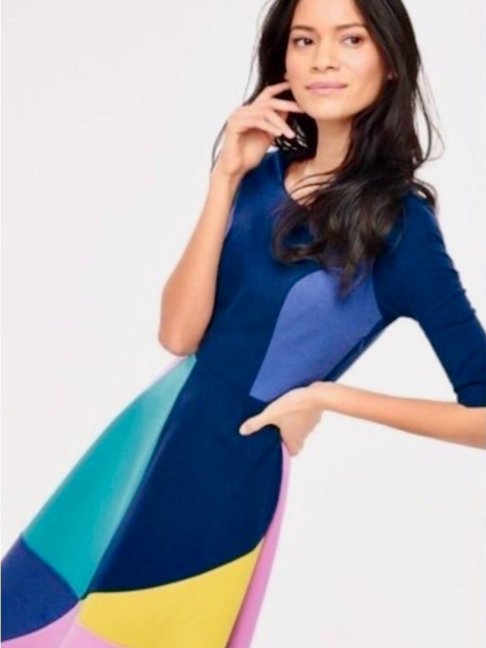 Boden Colorblock Navy & Multi-Color A-Line Dress Fit n Flare